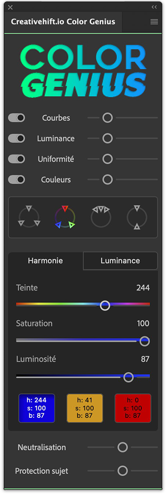 color genius panel interface for photoshop